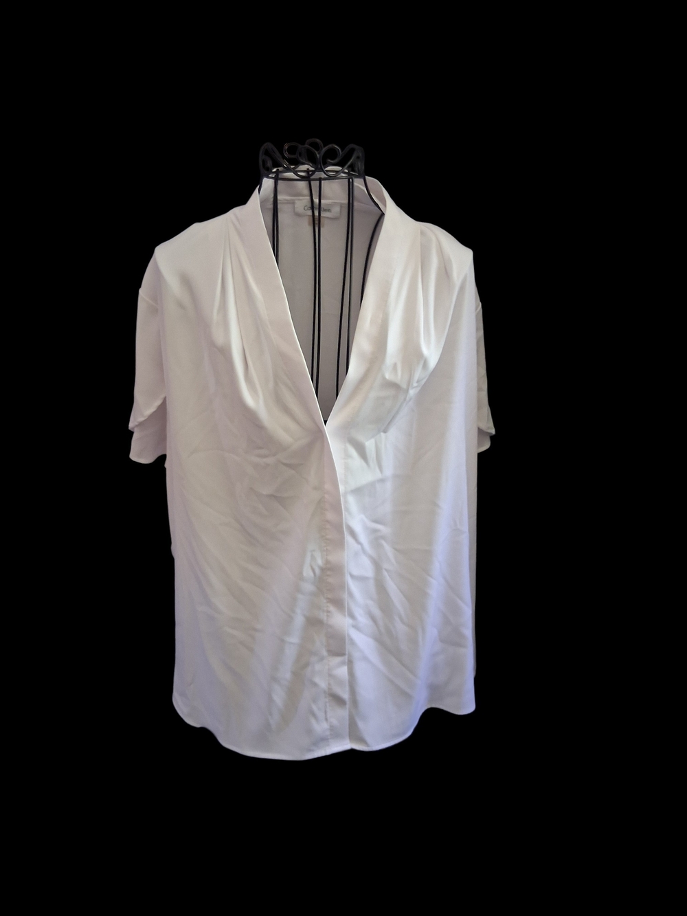 Calvin Klein Elegant White Draped V-Neck Women's Top
